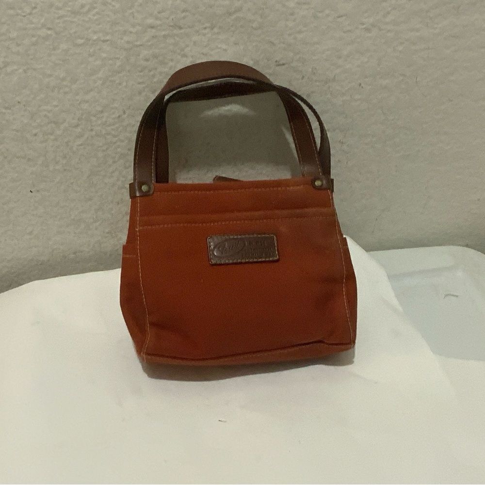 Fossil Red Canvas & brown leather small Handbag tote vintage